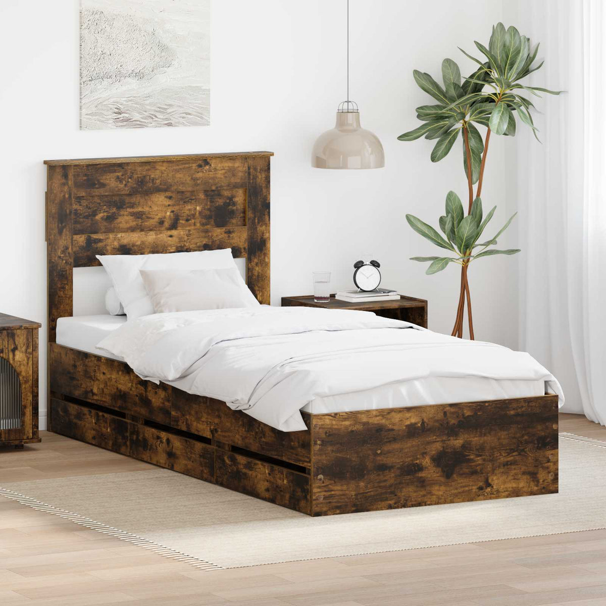 Bedframe met lade Gerookt eiken 75 x 190 cm Ingenieurshout is nu te koop bij PeponiXL, paradijselijk wonen!