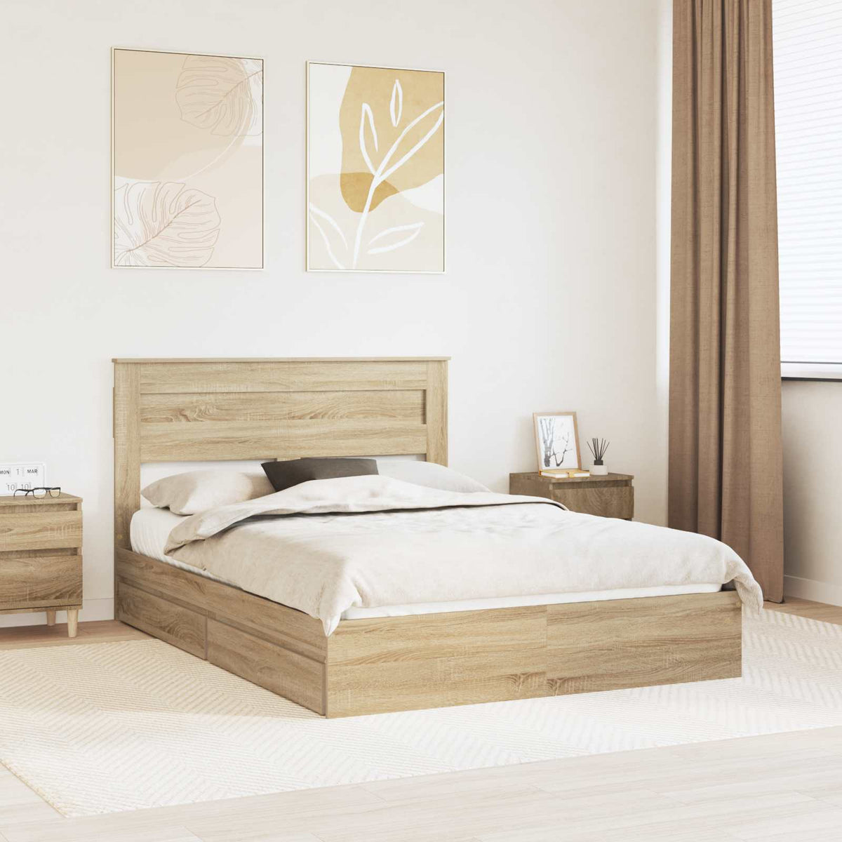 Opslag bed met lade Sonoma Eiken 160 x 200 cm Bewerkt hout is nu te koop bij PeponiXL, paradijselijk wonen!