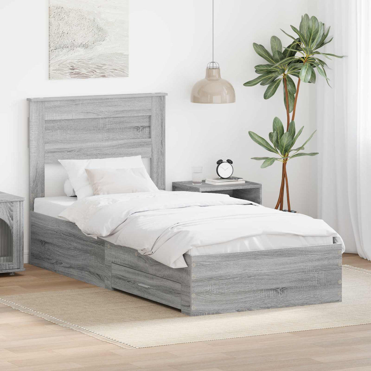 Bedframe Grijs Sonoma en Zilver 75 x 190 cm Bewerkt hout is nu te koop bij PeponiXL, paradijselijk wonen!