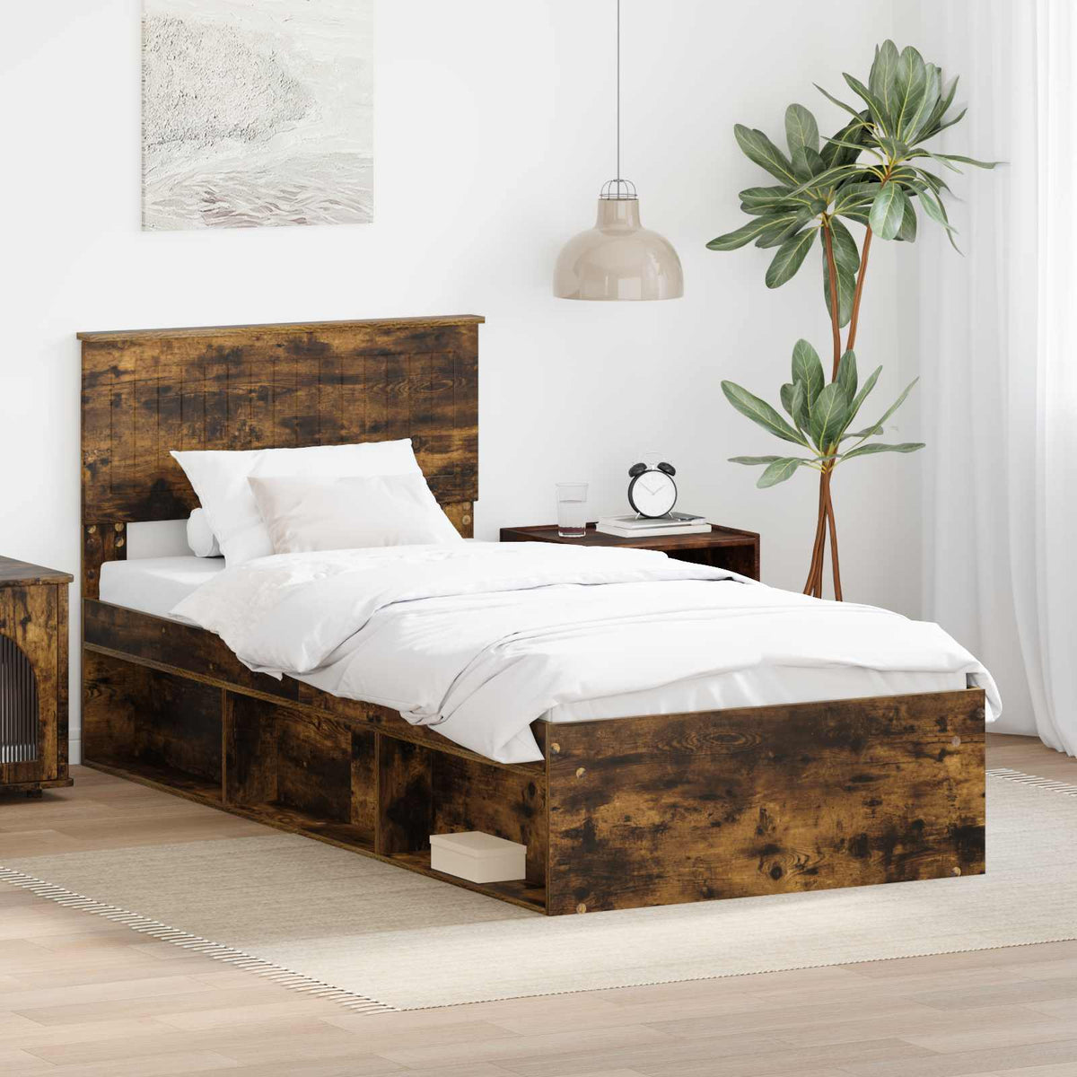 Bedframe Gerookt eiken 90 x 200 cm Massief grenenhout is nu te koop bij PeponiXL, paradijselijk wonen!