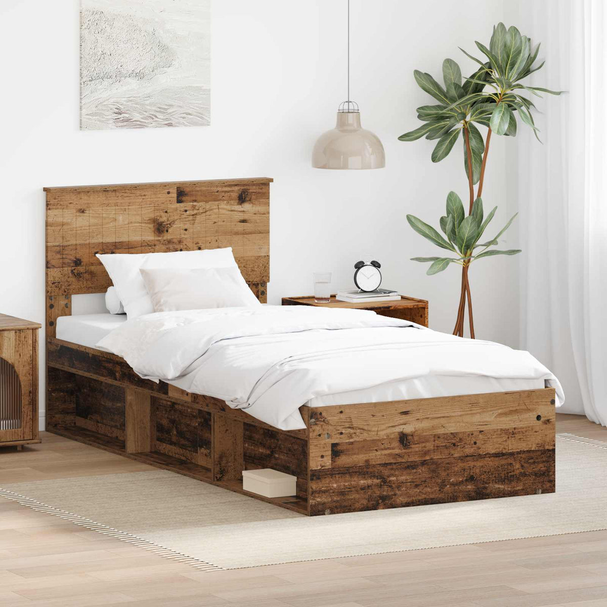 Bedframe met hoofdeinde Oudhout 90 x 200 cm Massief grenenhout is nu te koop bij PeponiXL, paradijselijk wonen!