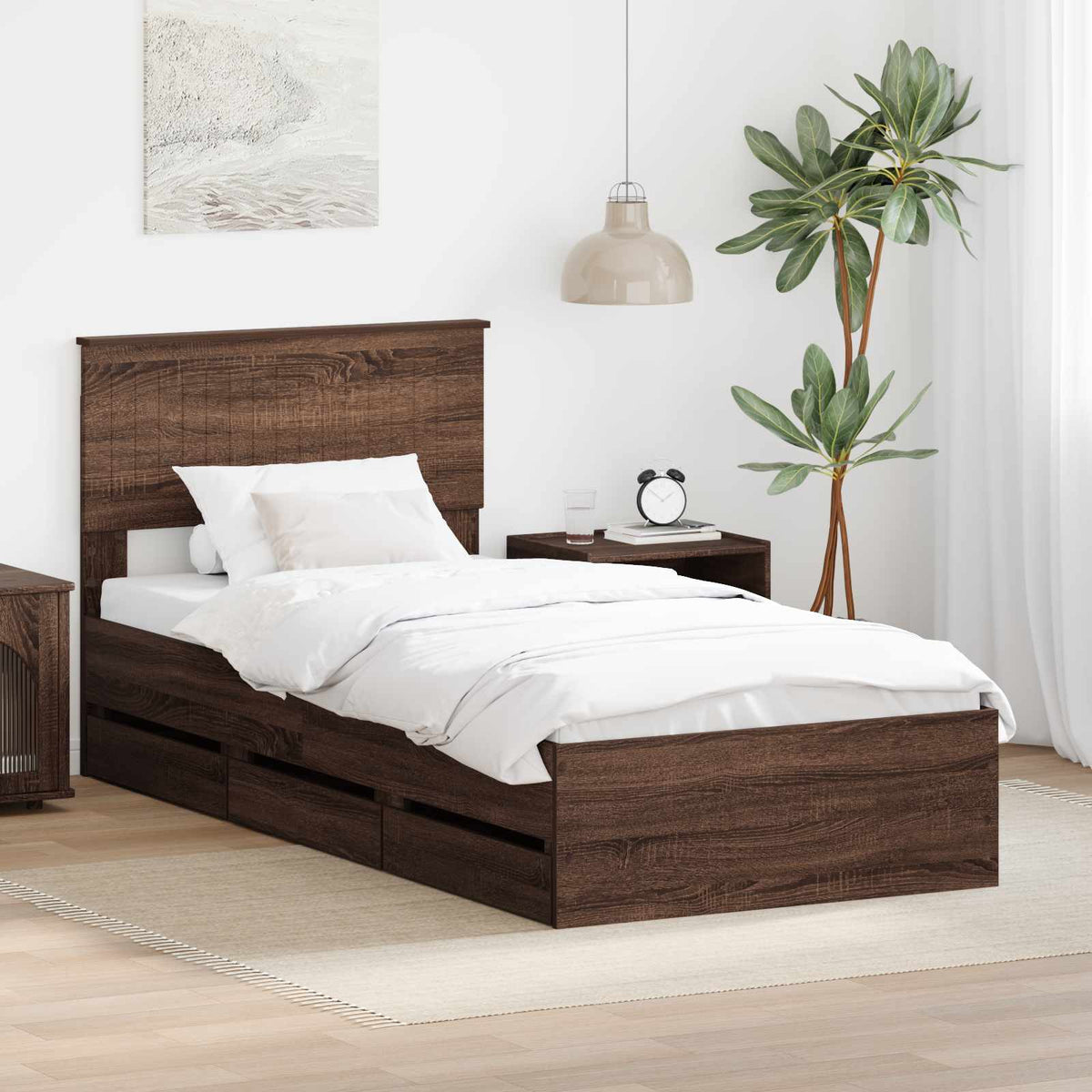 Bedframe met lade Bruin Eiken 90 x 200 cm Ingenieurshout is nu te koop bij PeponiXL, paradijselijk wonen!