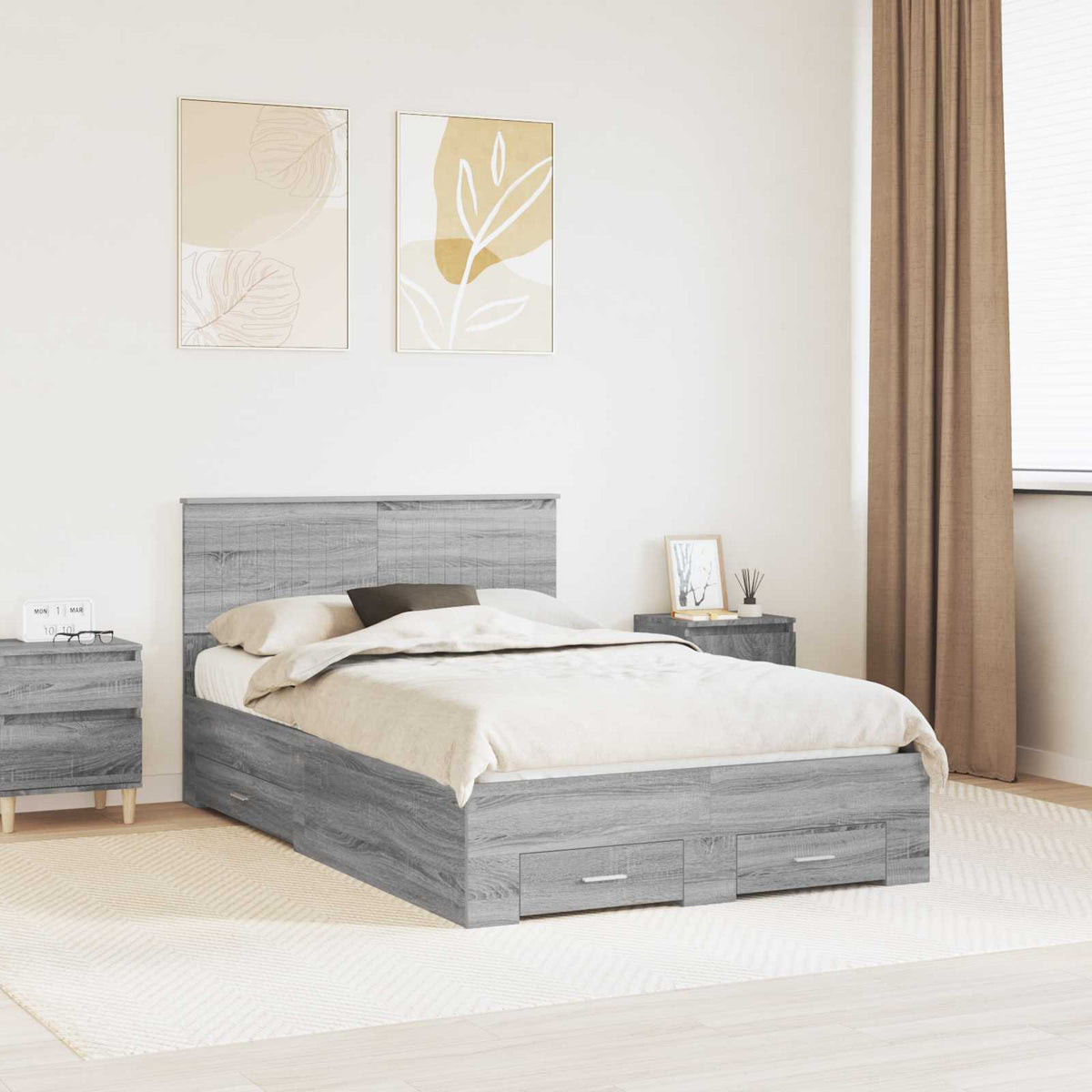 Bedframe met hoofdeinde Grijs Sonoma 120 x 190 cm Bewerkt hout is nu te koop bij PeponiXL, paradijselijk wonen!