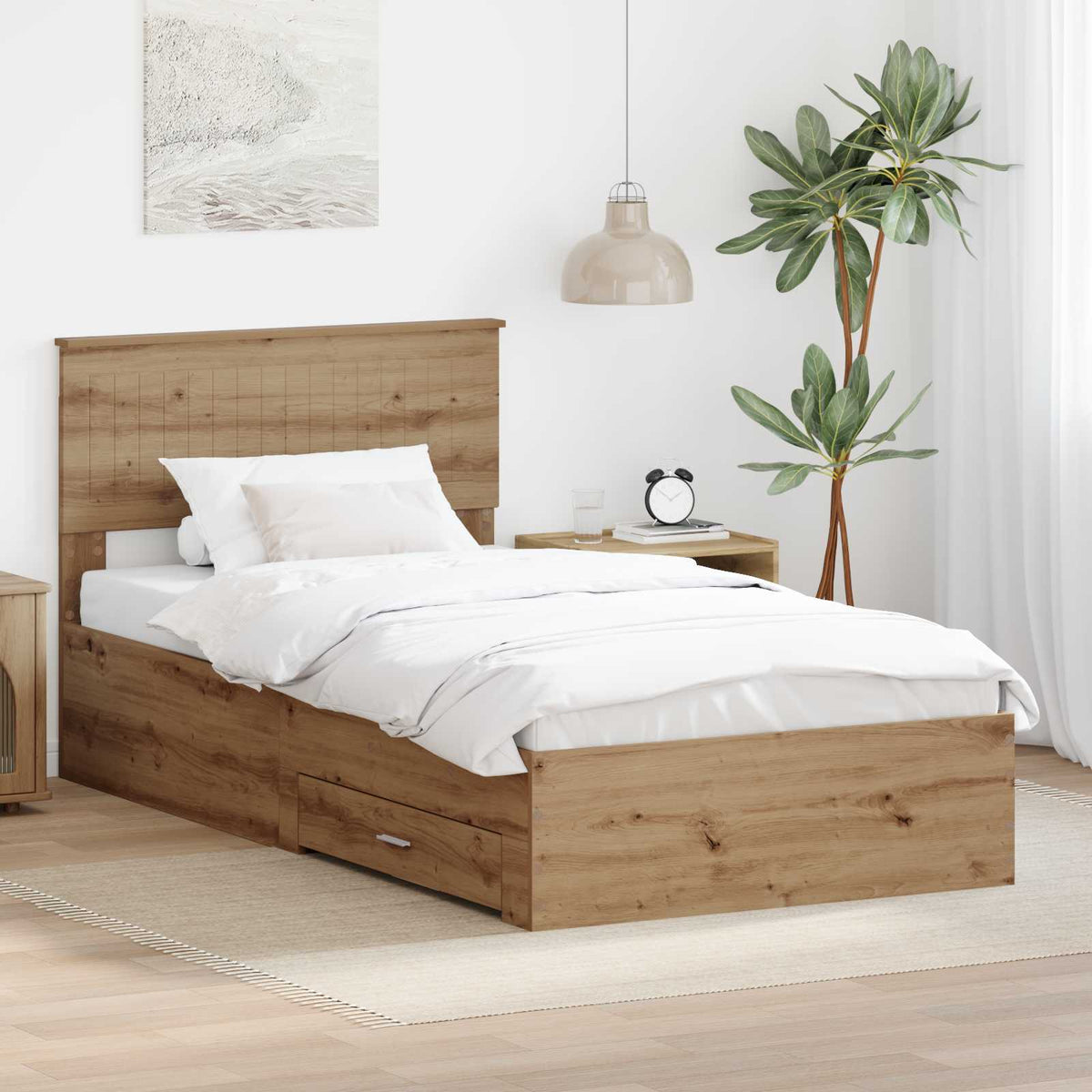 Bedframe met hoofdeinde Artisan Eiken 100 x 200 cm Bewerkt hout is nu te koop bij PeponiXL, paradijselijk wonen!
