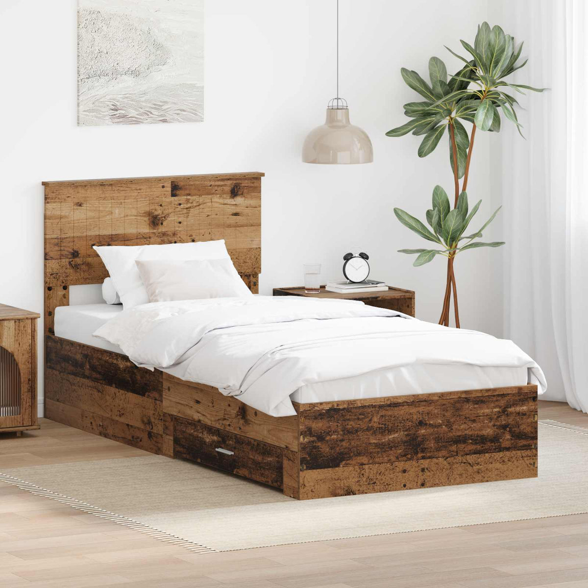 Bedframe met hoofdeinde Oudhout 90 x 190 cm Bewerkt hout is nu te koop bij PeponiXL, paradijselijk wonen!