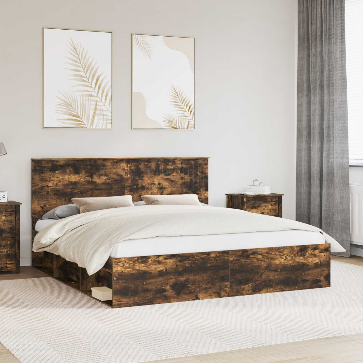 Bedframe Gerookt eiken 180 x 200 cm Massief grenenhout is nu te koop bij PeponiXL, paradijselijk wonen!
