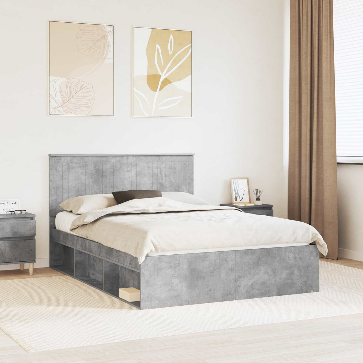 Bedframe met hoofdeinde Beton 140 x 200 cm Massief grenenhout is nu te koop bij PeponiXL, paradijselijk wonen!