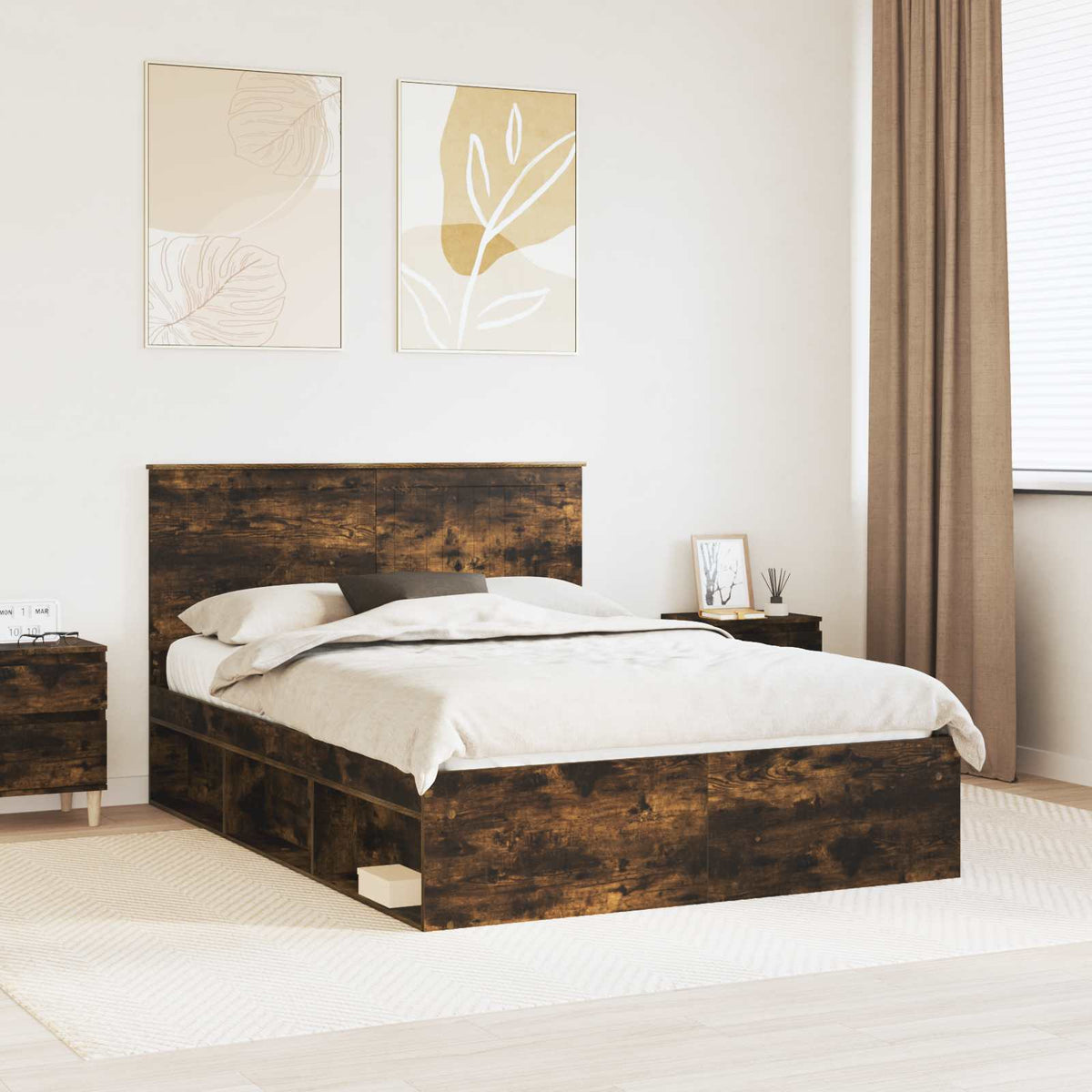 Bedframe Gerookt eiken 140 x 190 cm Massief grenenhout is nu te koop bij PeponiXL, paradijselijk wonen!