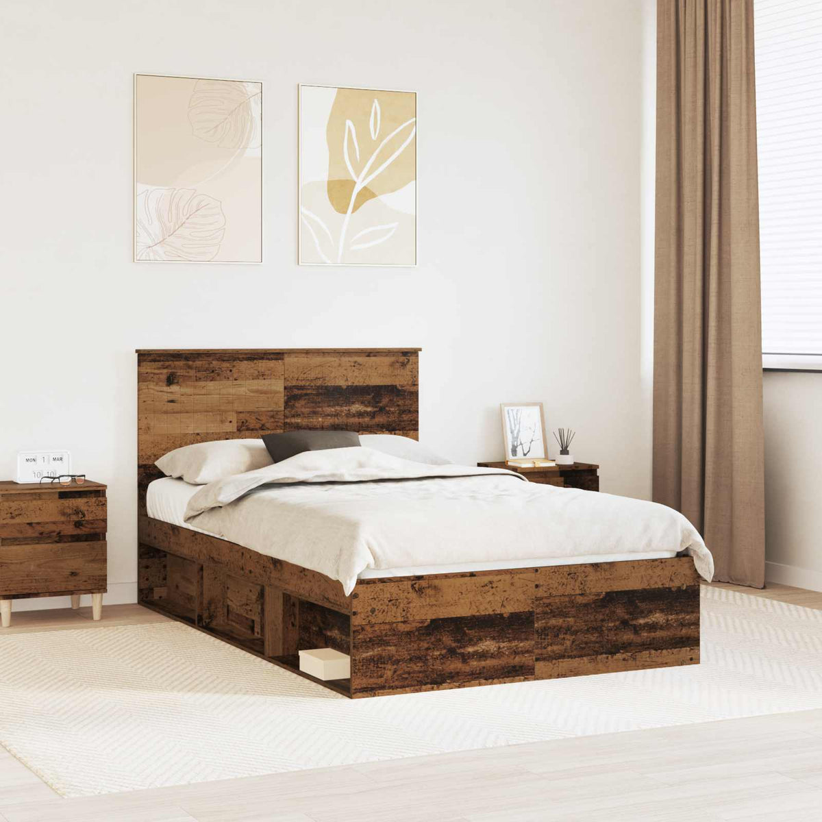 Bedframe met hoofdeinde Oudhout 120 x 190 cm Massief grenenhout is nu te koop bij PeponiXL, paradijselijk wonen!