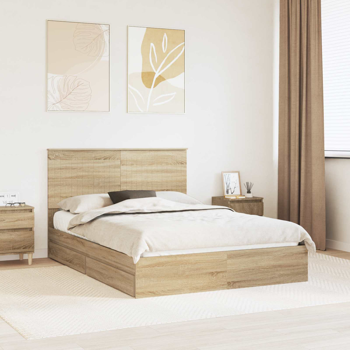Opslag bed met lade Sonoma Eiken 140 x 190 cm Bewerkt hout is nu te koop bij PeponiXL, paradijselijk wonen!