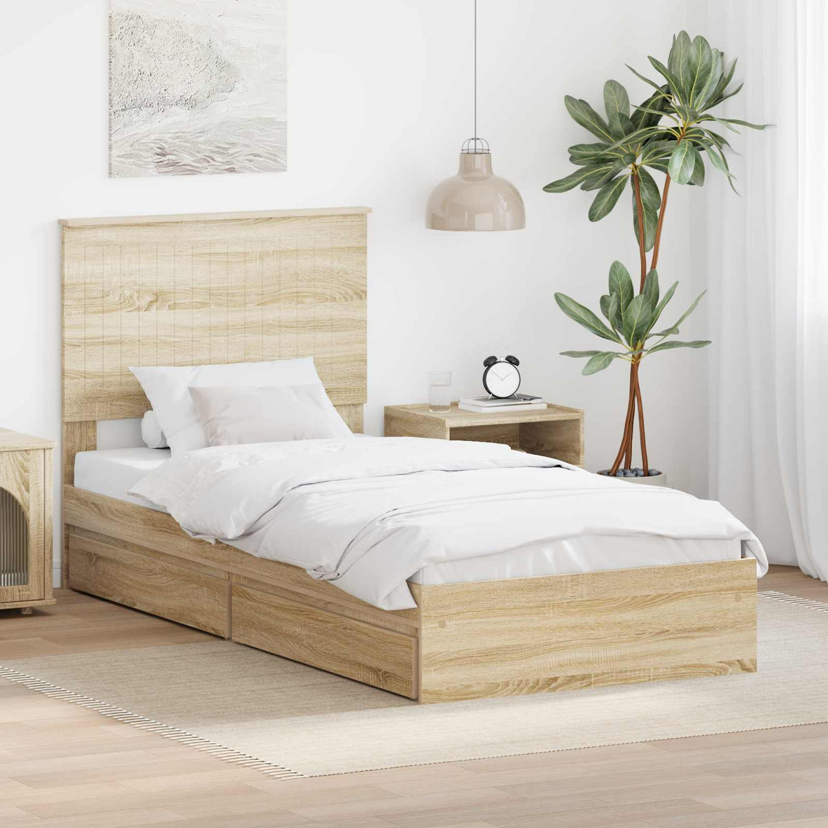 Opslag bed met hoofdeinde Sonoma Eiken 90 x 190 cm Bewerkt hout is nu te koop bij PeponiXL, paradijselijk wonen!
