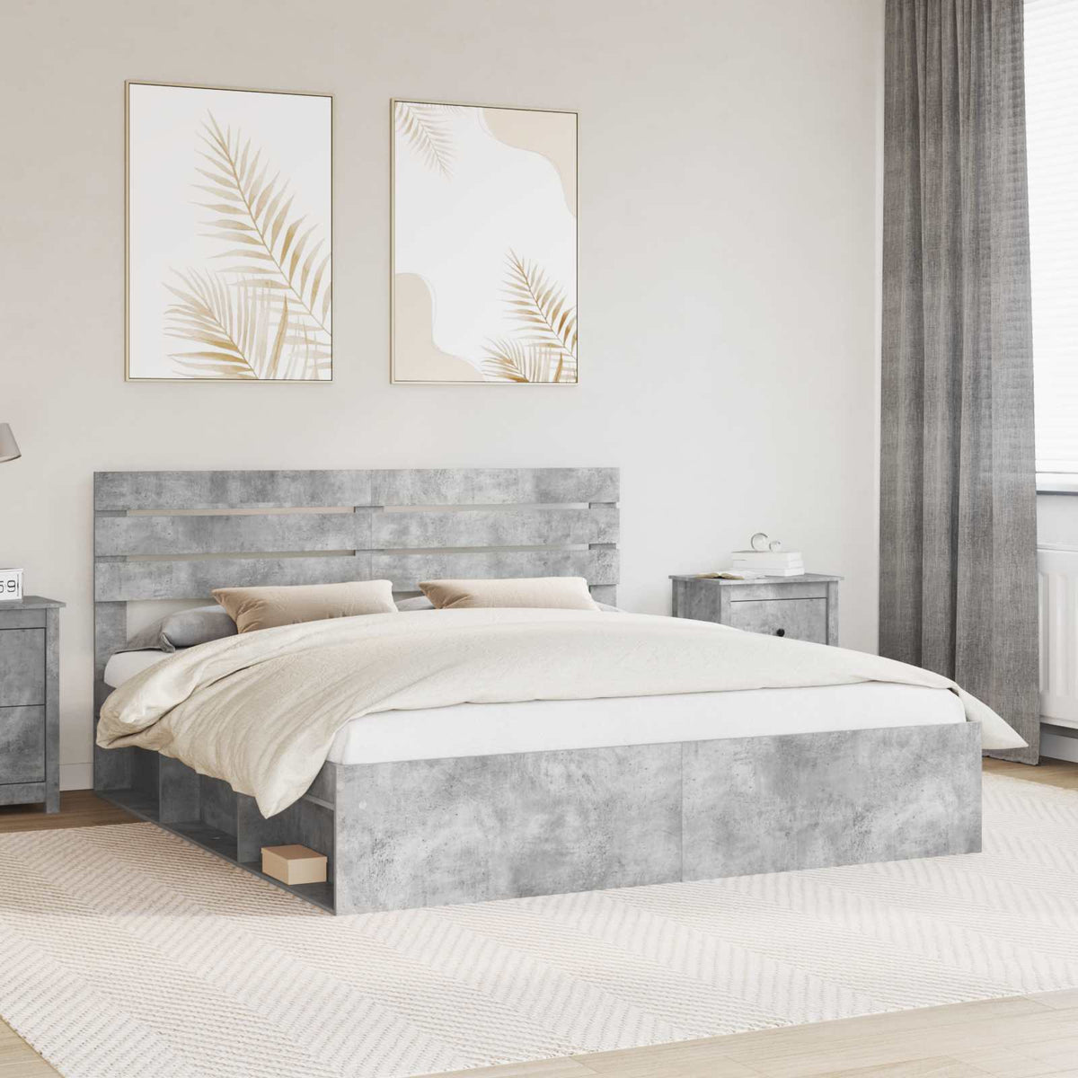 Bedframe met hoofdeinde Beton 180 x 200 cm Massief grenenhout is nu te koop bij PeponiXL, paradijselijk wonen!