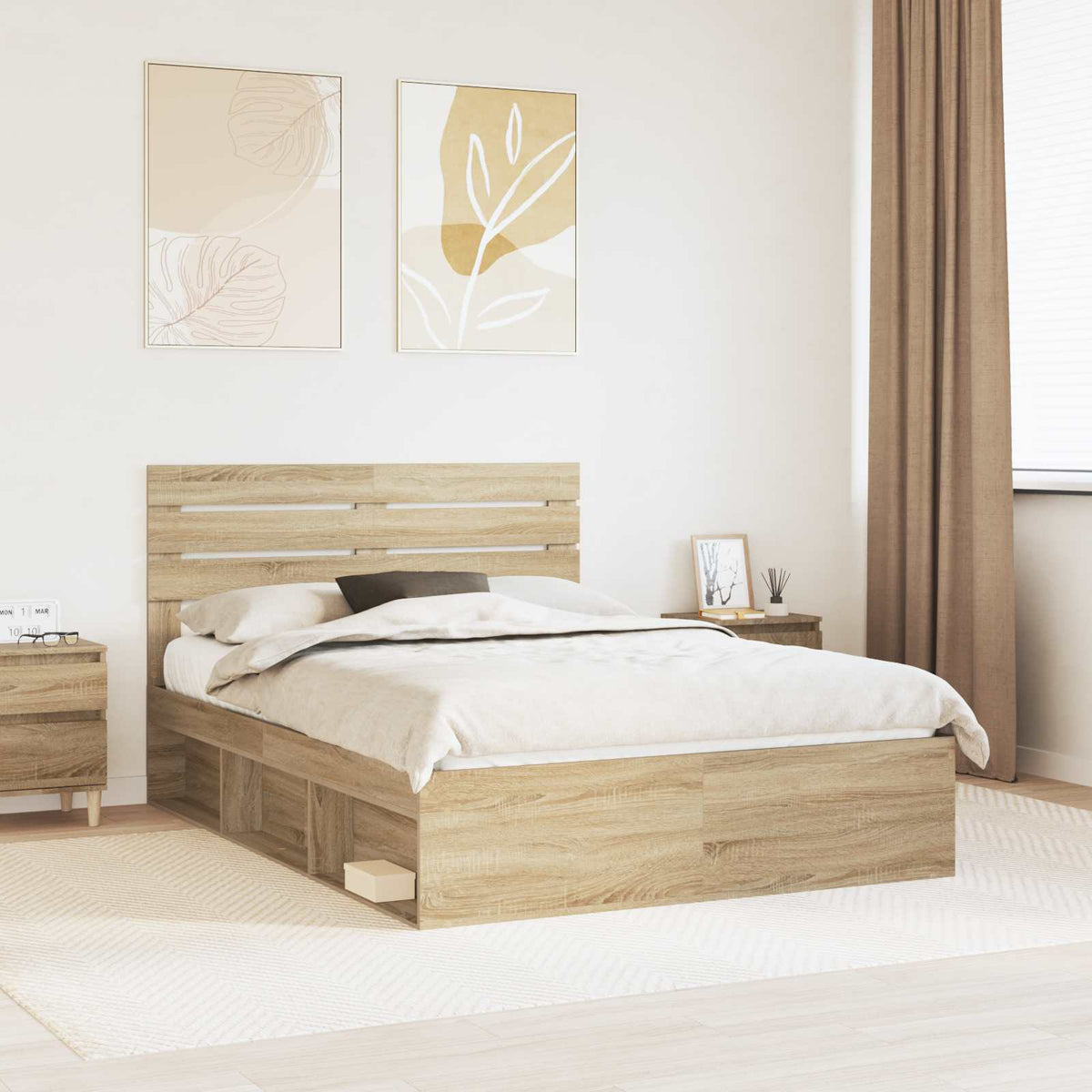 Bedframe Sonoma Eiken 150 x 200 cm Massief grenenhout is nu te koop bij PeponiXL, paradijselijk wonen!