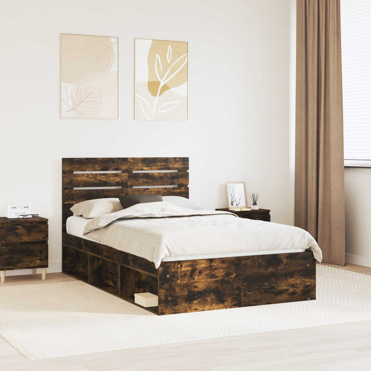 Bedframe Gerookt eiken 120 x 200 cm Massief grenenhout is nu te koop bij PeponiXL, paradijselijk wonen!