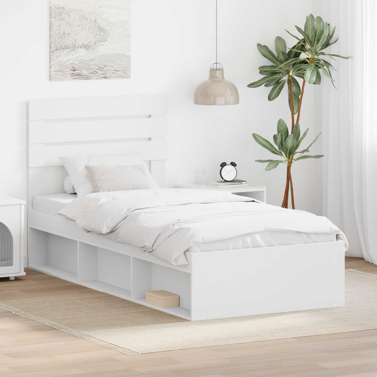 Bedframe met hoofdeinde Wit 100 x 200 cm Massief grenenhout is nu te koop bij PeponiXL, paradijselijk wonen!
