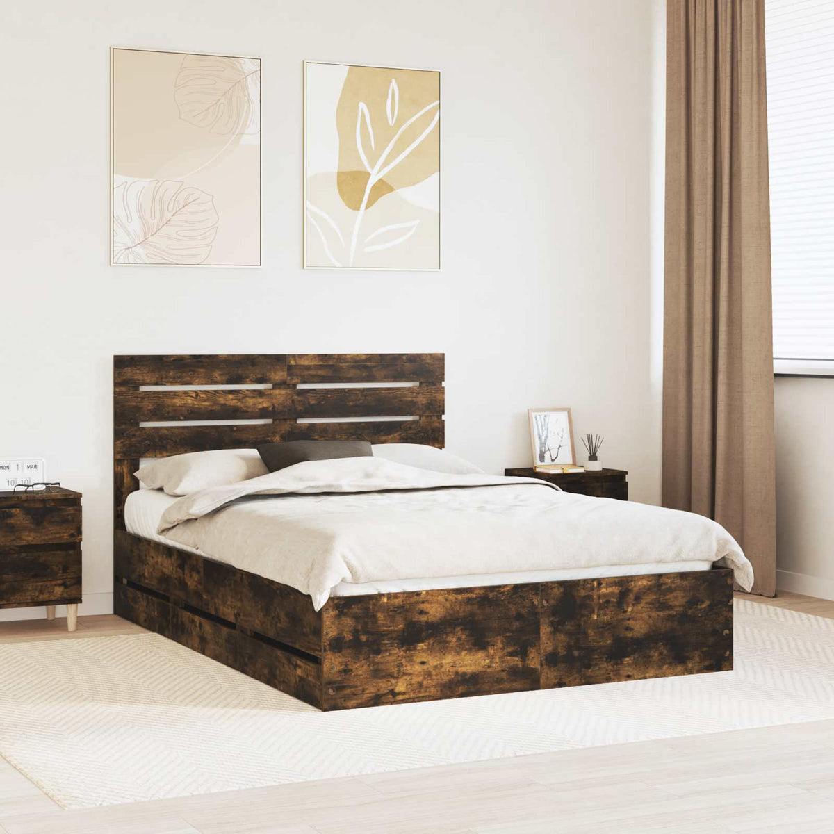 Bedframe met lade Gerookt eiken 160 x 200 cm Ingenieurshout is nu te koop bij PeponiXL, paradijselijk wonen!