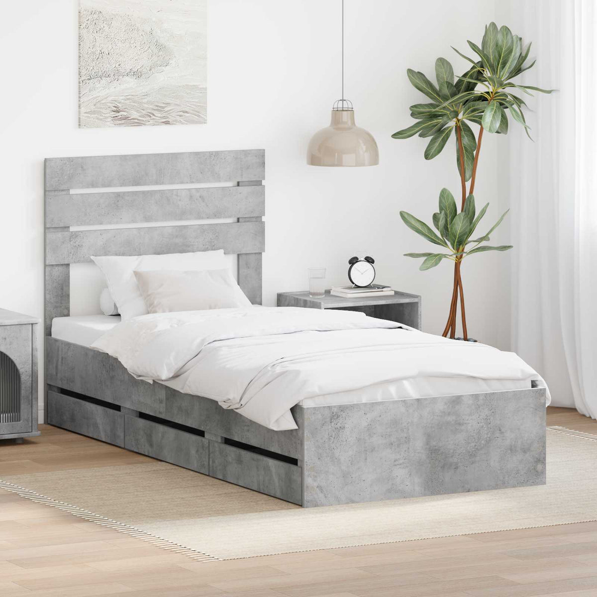 Bedframe met lade Beton Grijs 90 x 200 cm Ingenieurshout is nu te koop bij PeponiXL, paradijselijk wonen!