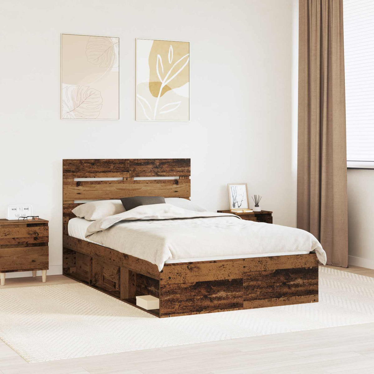Bedframe met hoofdeinde Oudhout 120 x 190 cm Massief grenenhout is nu te koop bij PeponiXL, paradijselijk wonen!