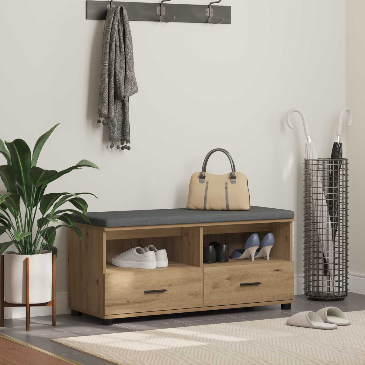 Halbank met kussen met lade Artisan Eik 100 x 38 x 46 cm is nu te koop bij PeponiXL, paradijselijk wonen!