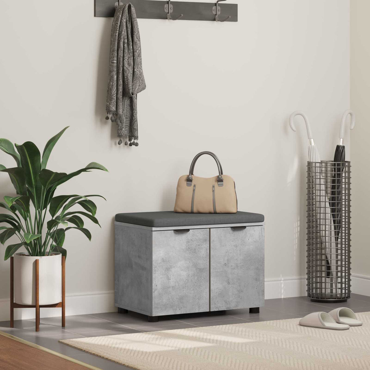 Halbank met kussen met plank Beton Grijs 60 x 38 x 46 cm is nu te koop bij PeponiXL, paradijselijk wonen!