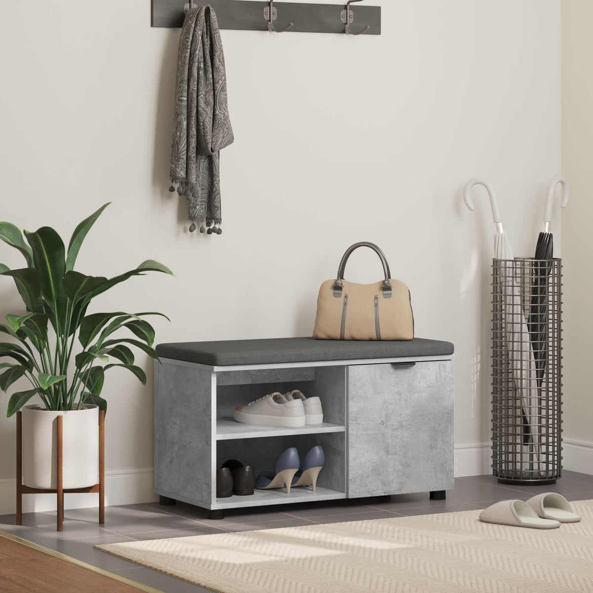Halbank met kussen met plank Beton Grijs 80 x 38 x 46 cm is nu te koop bij PeponiXL, paradijselijk wonen!