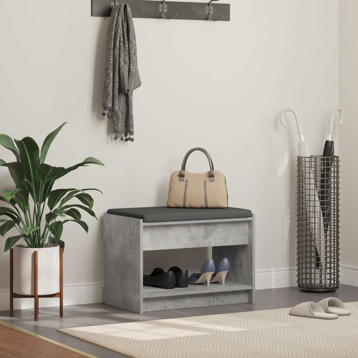 Halbank met kussen met plank Beton Grijs 63 x 38 x 45 cm is nu te koop bij PeponiXL, paradijselijk wonen!