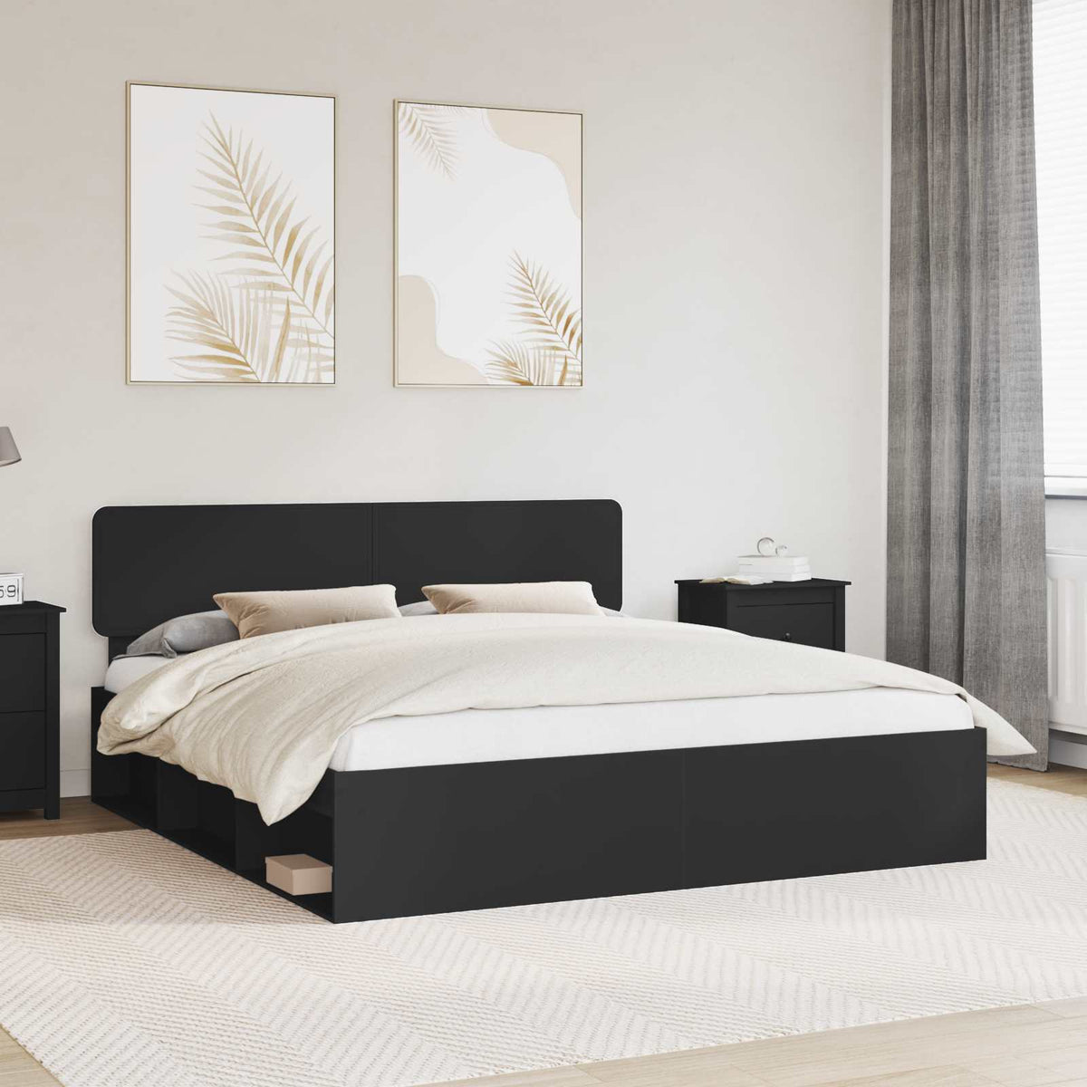 Bedframe met hoofdeinde Zwart 180 x 200 cm Massief grenenhout is nu te koop bij PeponiXL, paradijselijk wonen!
