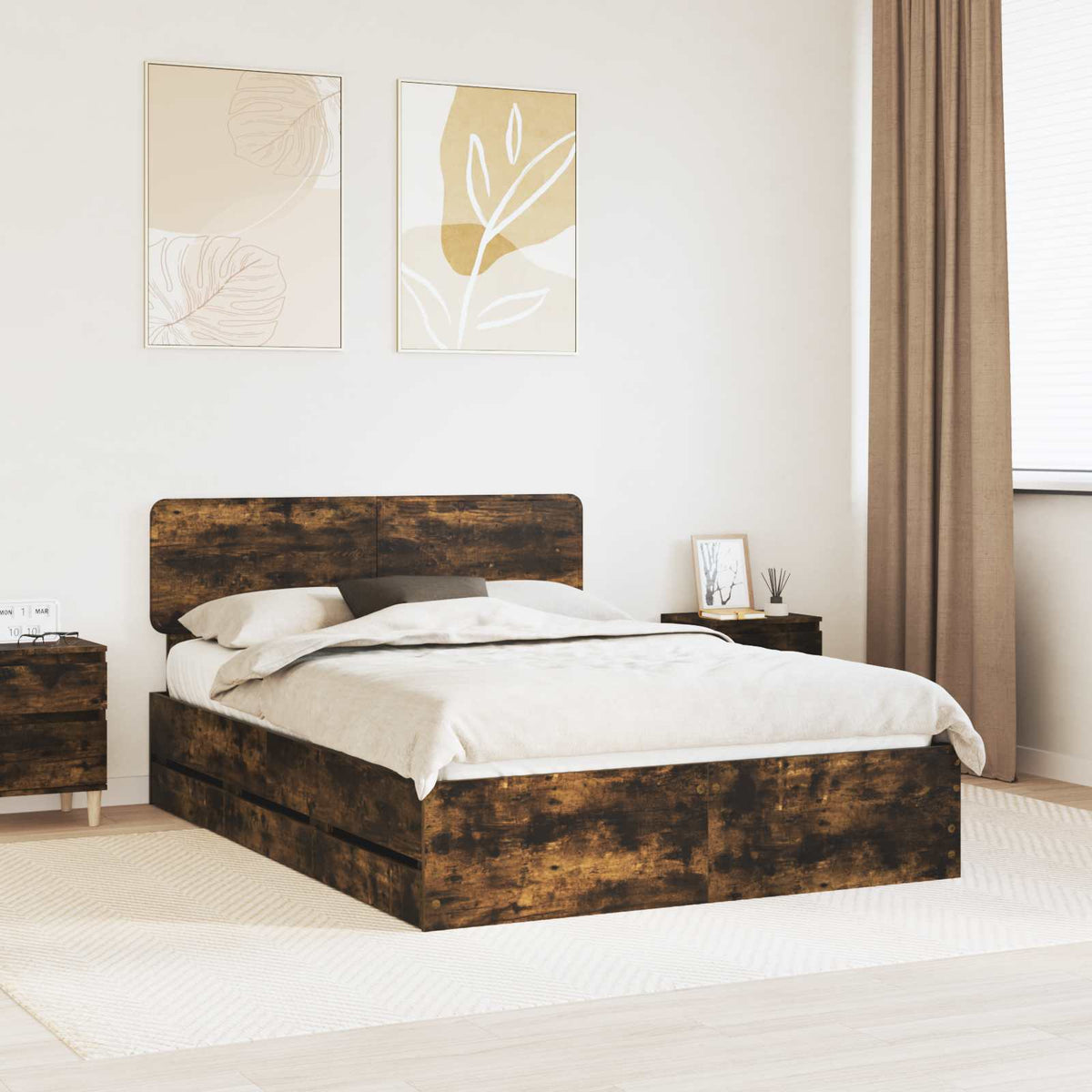 Bedframe met lade Gerookte Eik 140 x 200 cm Geconstrueerd hout is nu te koop bij PeponiXL, paradijselijk wonen!