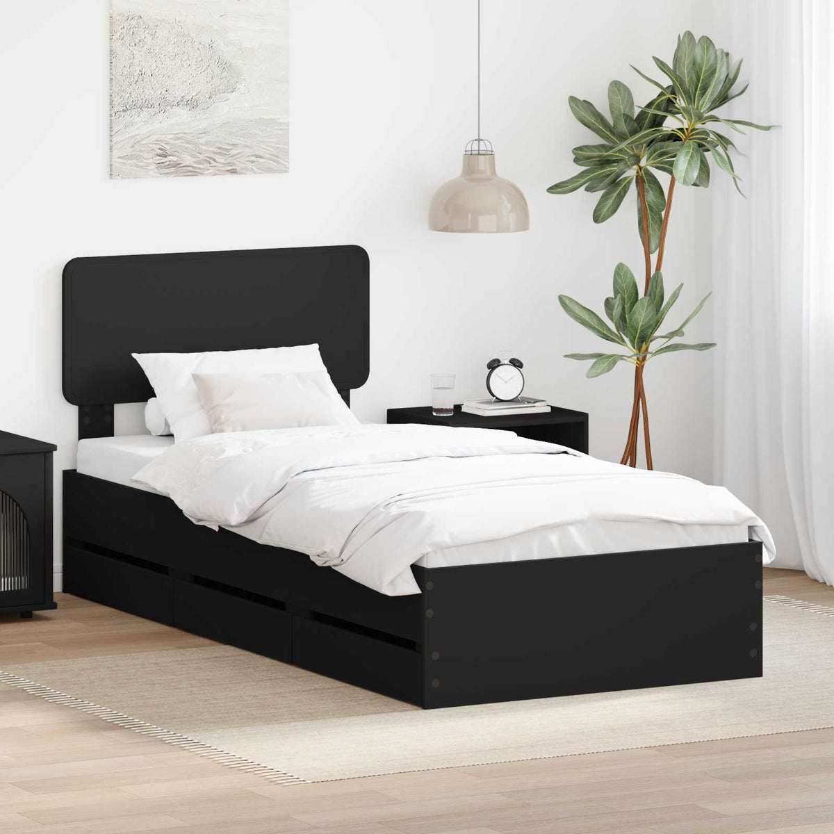Bedframe met lade Zwart 90 x 190 cm Geconstrueerd hout is nu te koop bij PeponiXL, paradijselijk wonen!