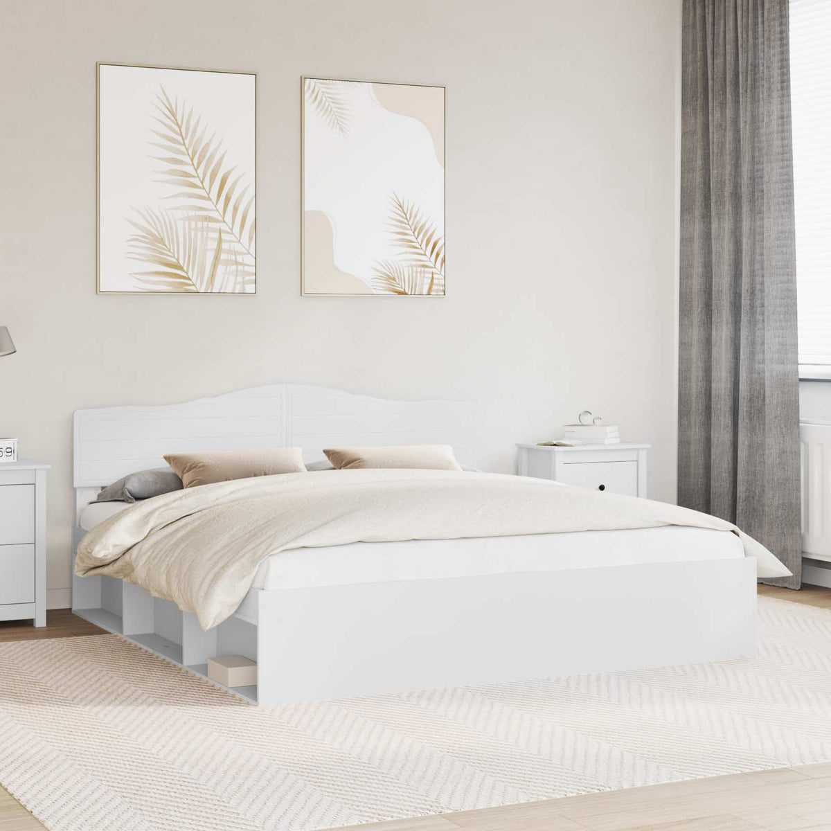 Bedframe met hoofdeinde Wit 200 x 200 cm Massief grenenhout is nu te koop bij PeponiXL, paradijselijk wonen!