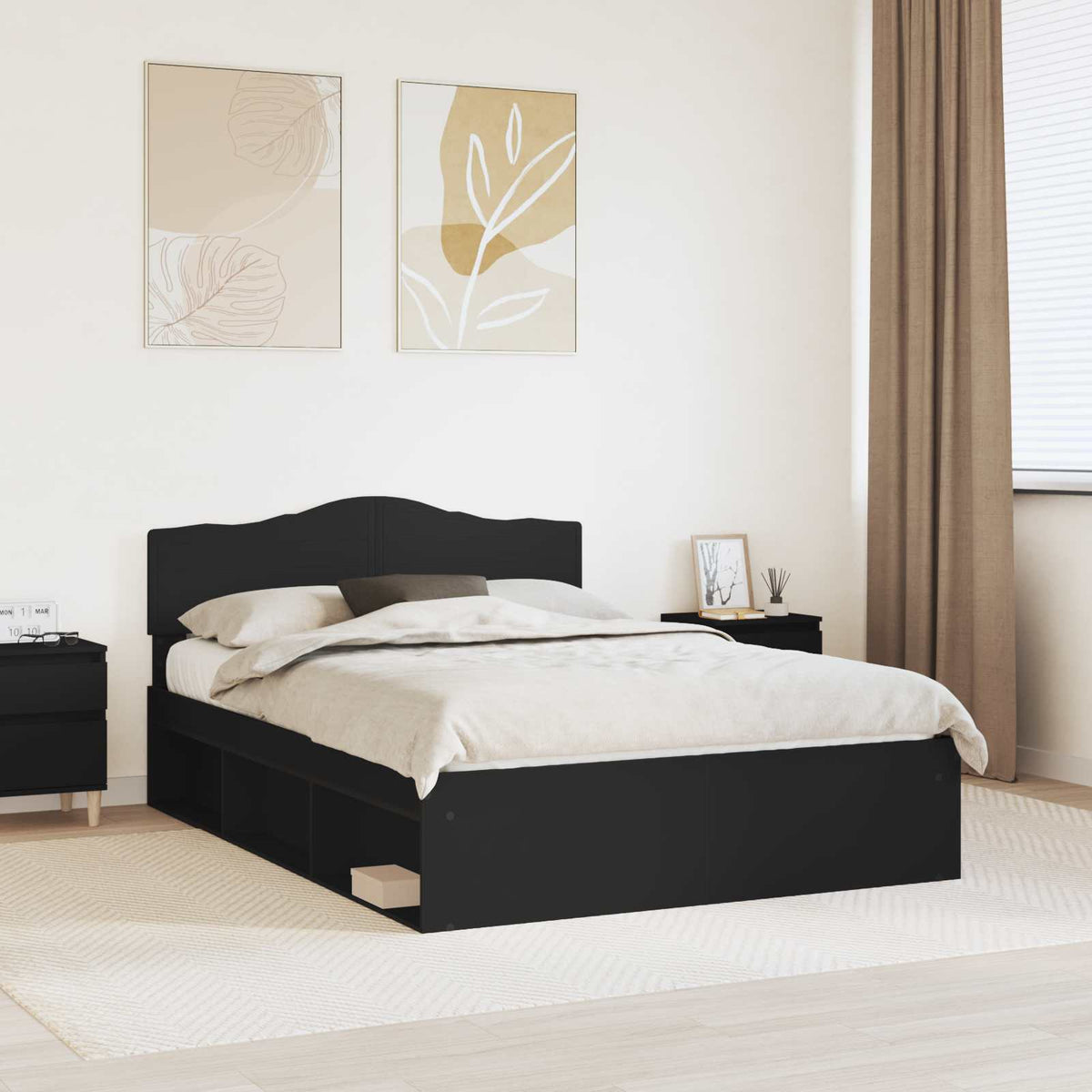 Bedframe met hoofdeinde Zwart 160 x 200 cm Massief grenenhout is nu te koop bij PeponiXL, paradijselijk wonen!