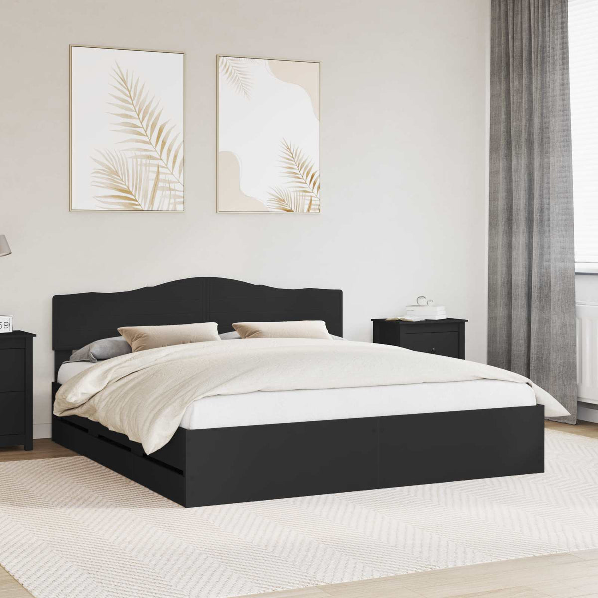 Bedframe met lade met opslag Zwart 200 x 200 cm Ingenieurshout is nu te koop bij PeponiXL, paradijselijk wonen!