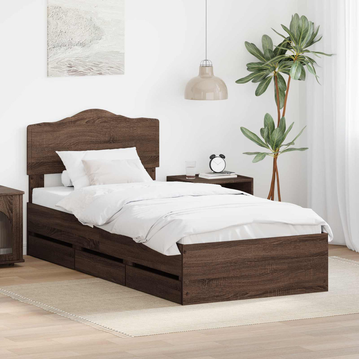 Bedframe met lade Bruin Eiken 75 x 190 cm Ingenieurshout is nu te koop bij PeponiXL, paradijselijk wonen!