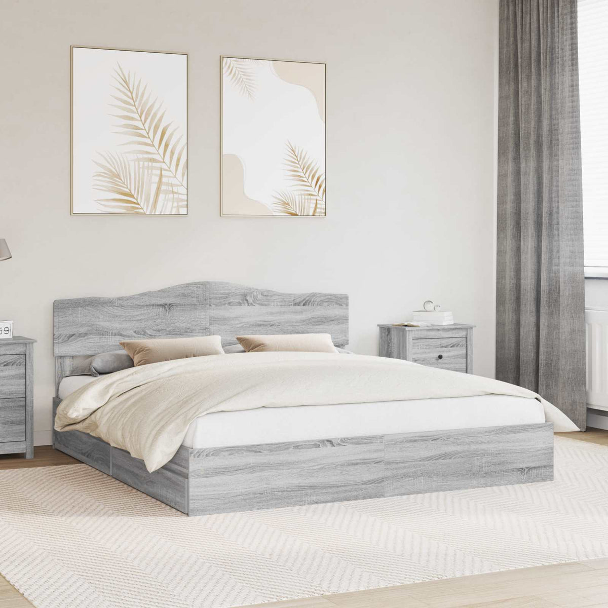 Opslag bed met lade Grijs Sonoma 180 x 200 cm Bewerkt hout is nu te koop bij PeponiXL, paradijselijk wonen!