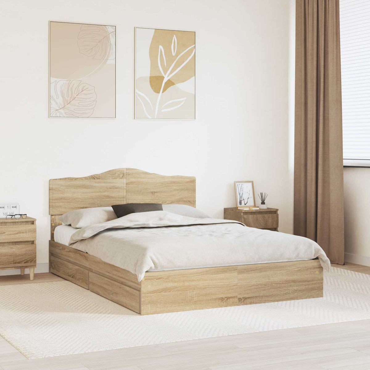 Opslag bed met lade Sonoma Eiken 140 x 190 cm Bewerkt hout is nu te koop bij PeponiXL, paradijselijk wonen!