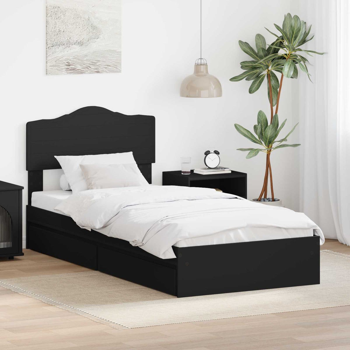 Opslag bed met hoofdeinde Zwart 70 x 190 cm Bewerkt hout is nu te koop bij PeponiXL, paradijselijk wonen!