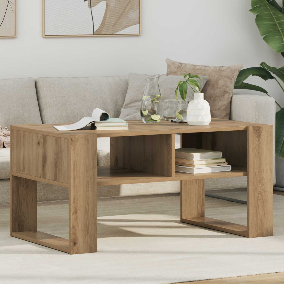 Salontafel Artisan Eiken 92 x 53 x 45 cm Bewerkt hout is nu te koop bij PeponiXL, paradijselijk wonen!