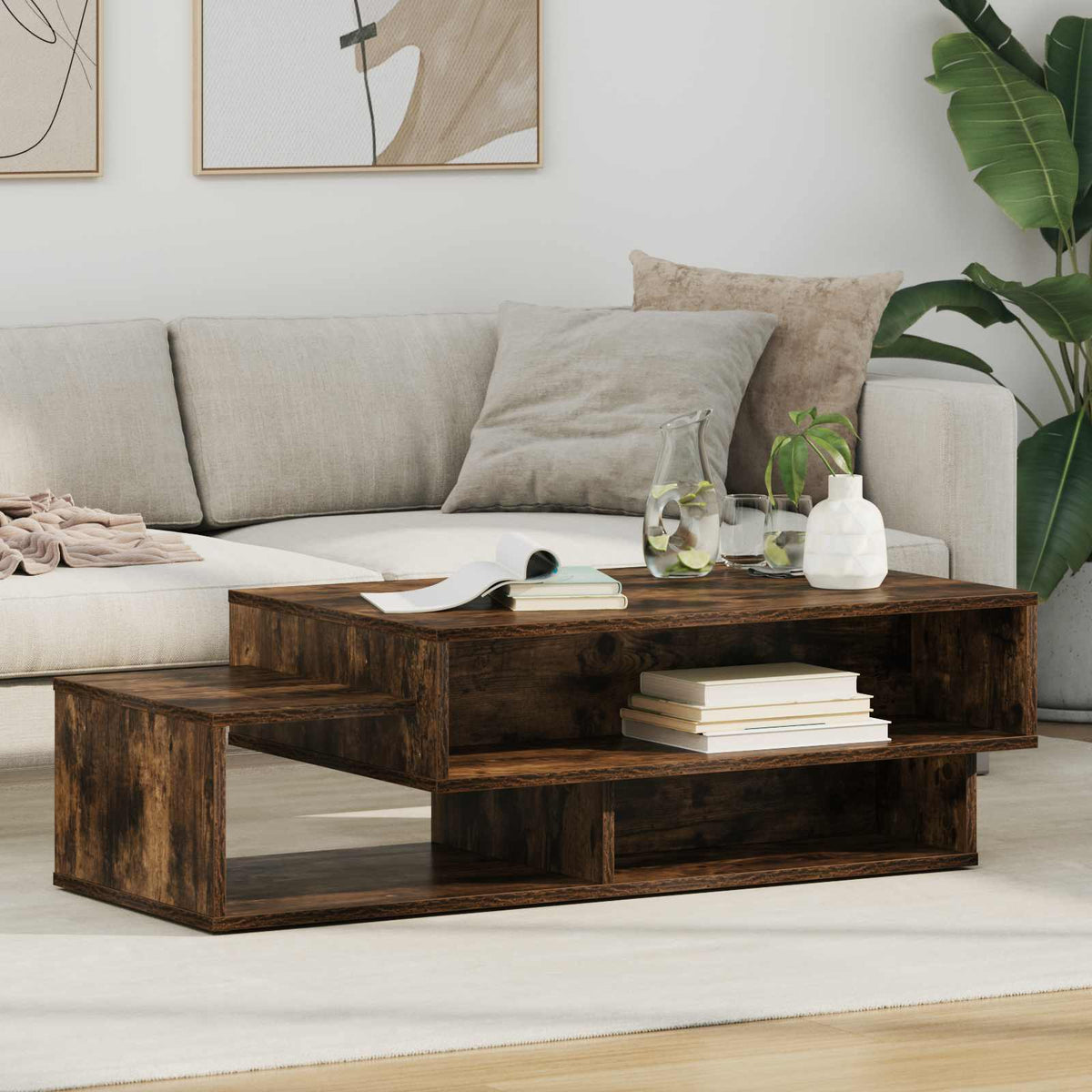 Salontafel Gerookt eiken 105 x 50 x 32,5 cm Bewerkt hout is nu te koop bij PeponiXL, paradijselijk wonen!
