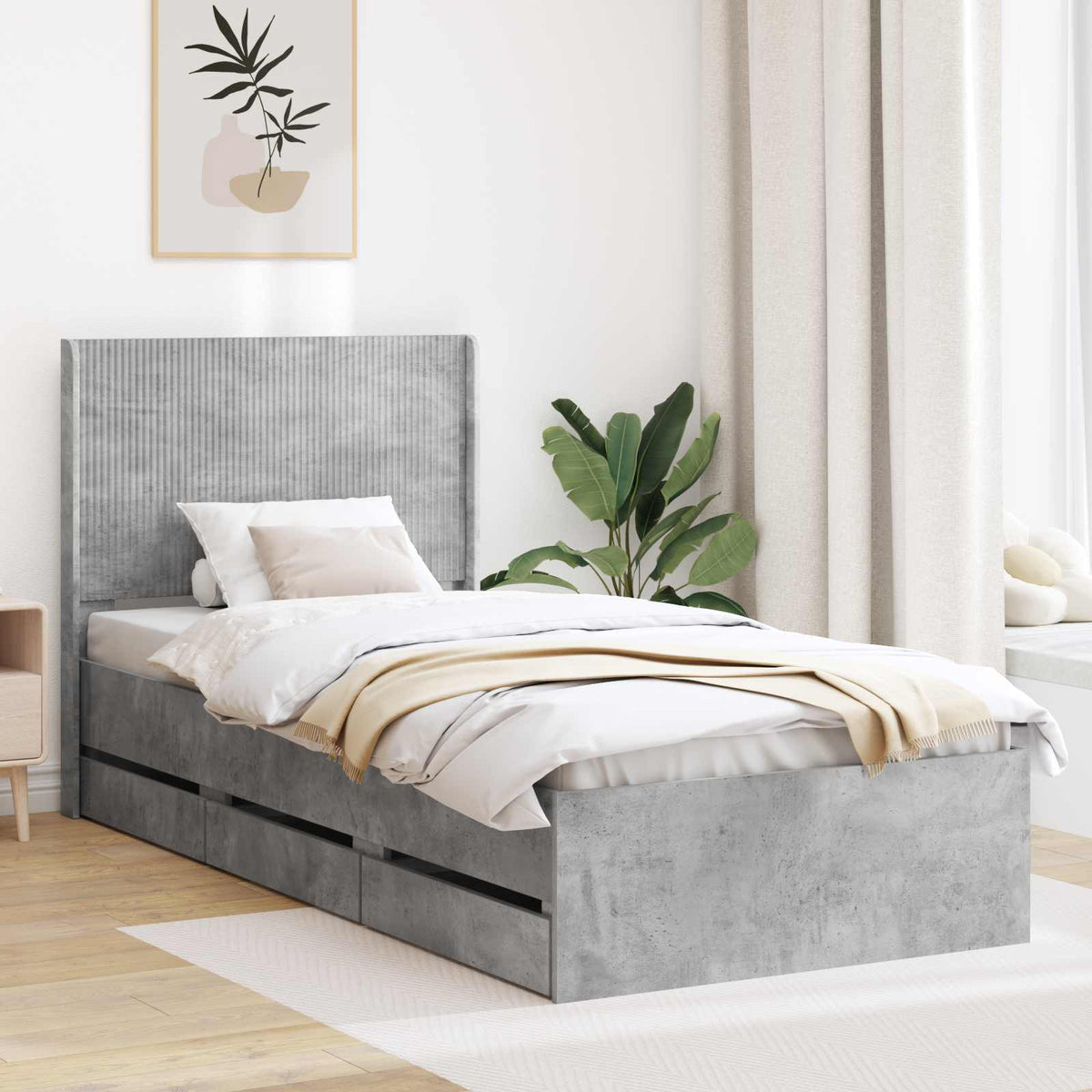 Bedframe met opbergruimte en hoofdbord Betongrijs 75 x 190 cm is nu te koop bij PeponiXL, paradijselijk wonen!