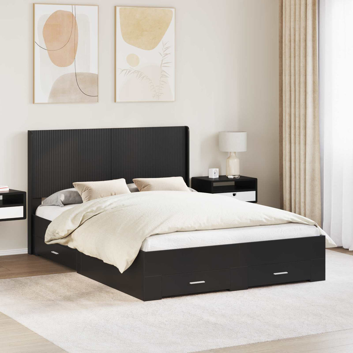 Bedframe met opbergruimte en hoofdbord Zwart 135 x 190 cm is nu te koop bij PeponiXL, paradijselijk wonen!