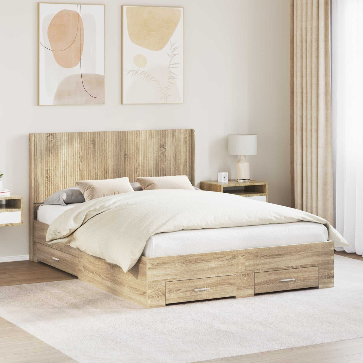 Bedframe met opbergruimte en hoofdbord Sonoma Eiken is nu te koop bij PeponiXL, paradijselijk wonen!