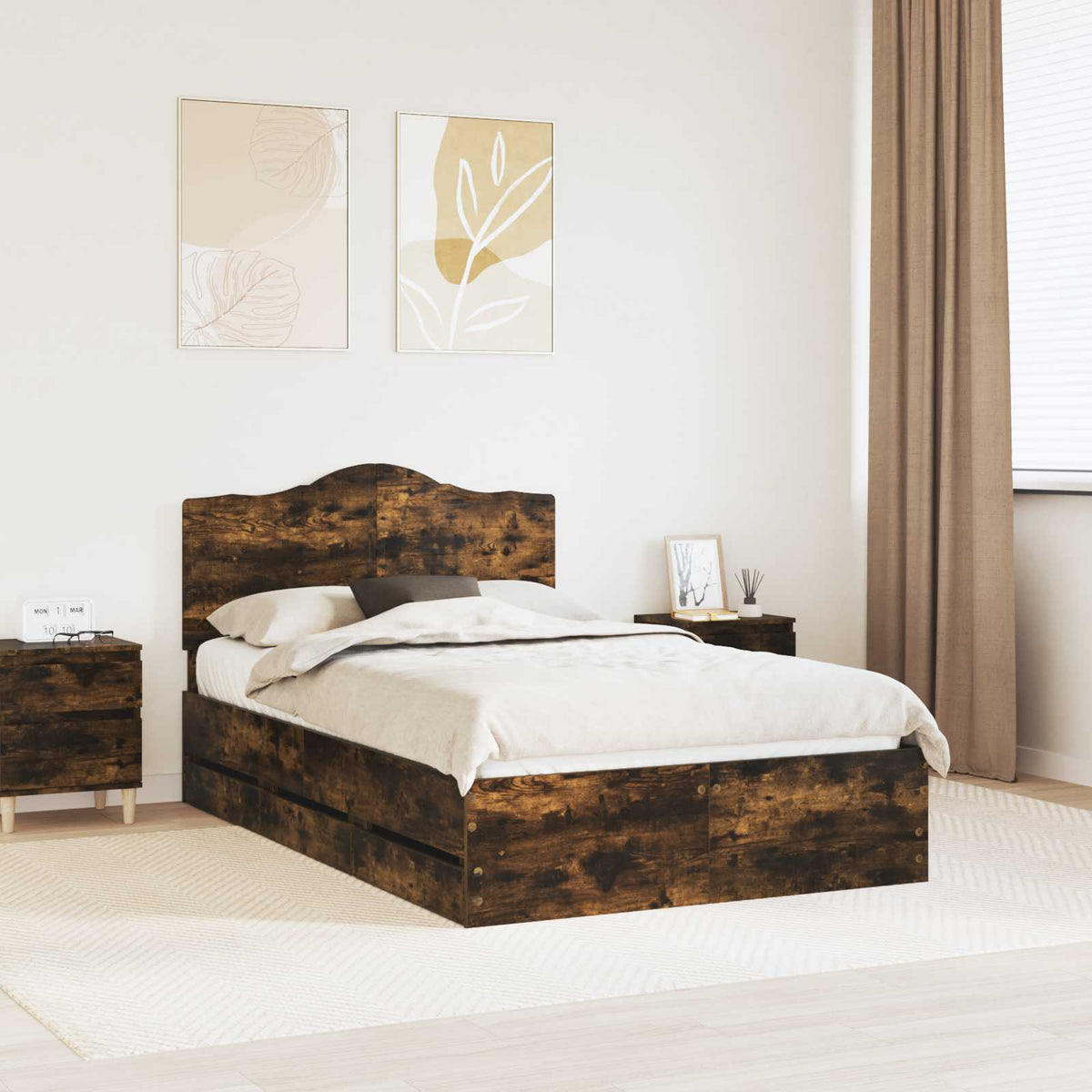 Bedframe met lade Gerookte Eik 120 x 190 cm Ingenieurshout is nu te koop bij PeponiXL, paradijselijk wonen!