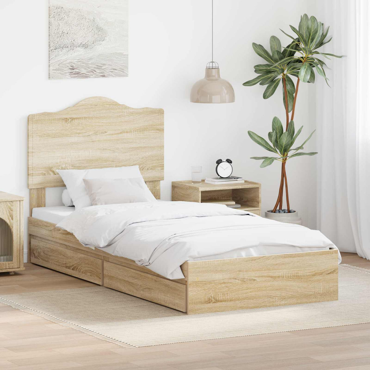 Opslag bed met lade Sonoma Eiken 100 x 200 cm Bewerkt hout is nu te koop bij PeponiXL, paradijselijk wonen!