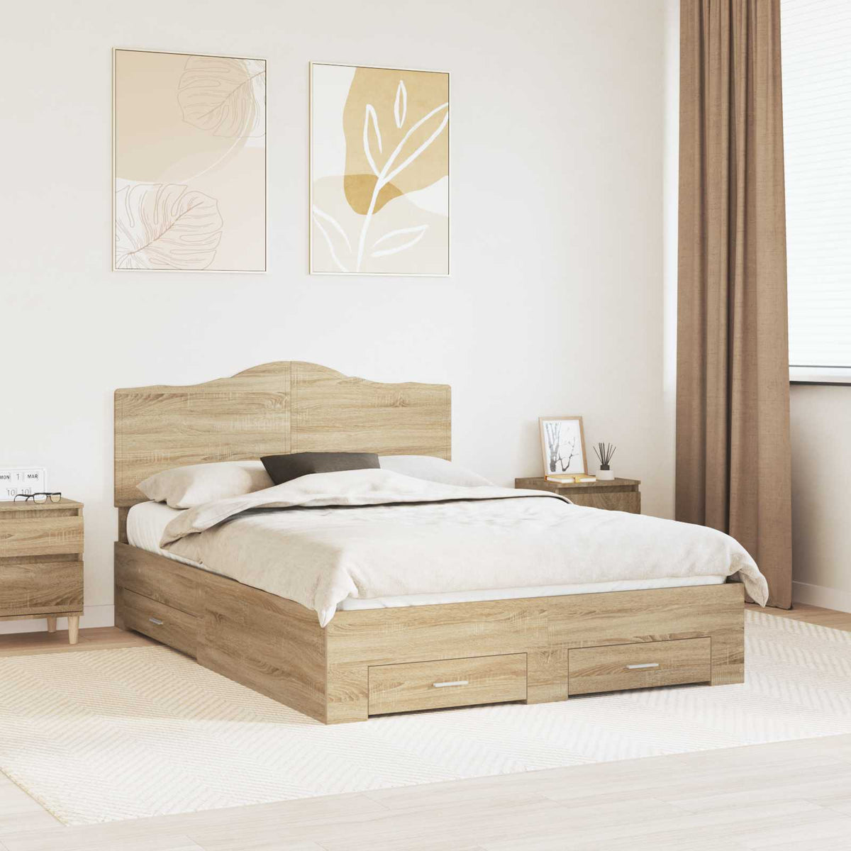 Bedframe met hoofdeinde Sonoma Eiken 140 x 190 cm Bewerkt hout is nu te koop bij PeponiXL, paradijselijk wonen!