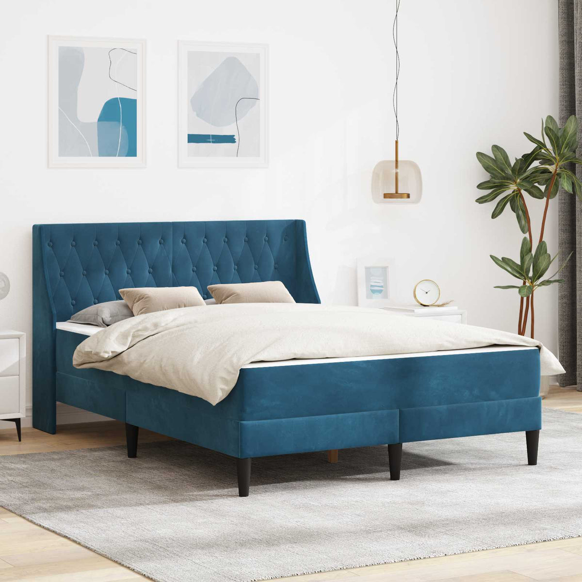 Bedframe met matras met matras Blauw 140 x 200 cm Fluweel is nu te koop bij PeponiXL, paradijselijk wonen!