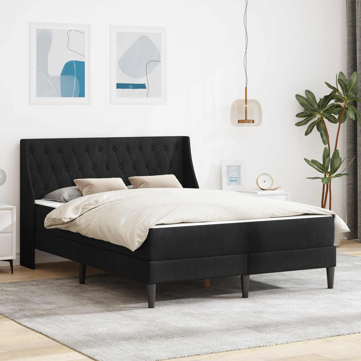 Bedframe met matras met matras Zwart 160 x 200 cm Fluweel is nu te koop bij PeponiXL, paradijselijk wonen!