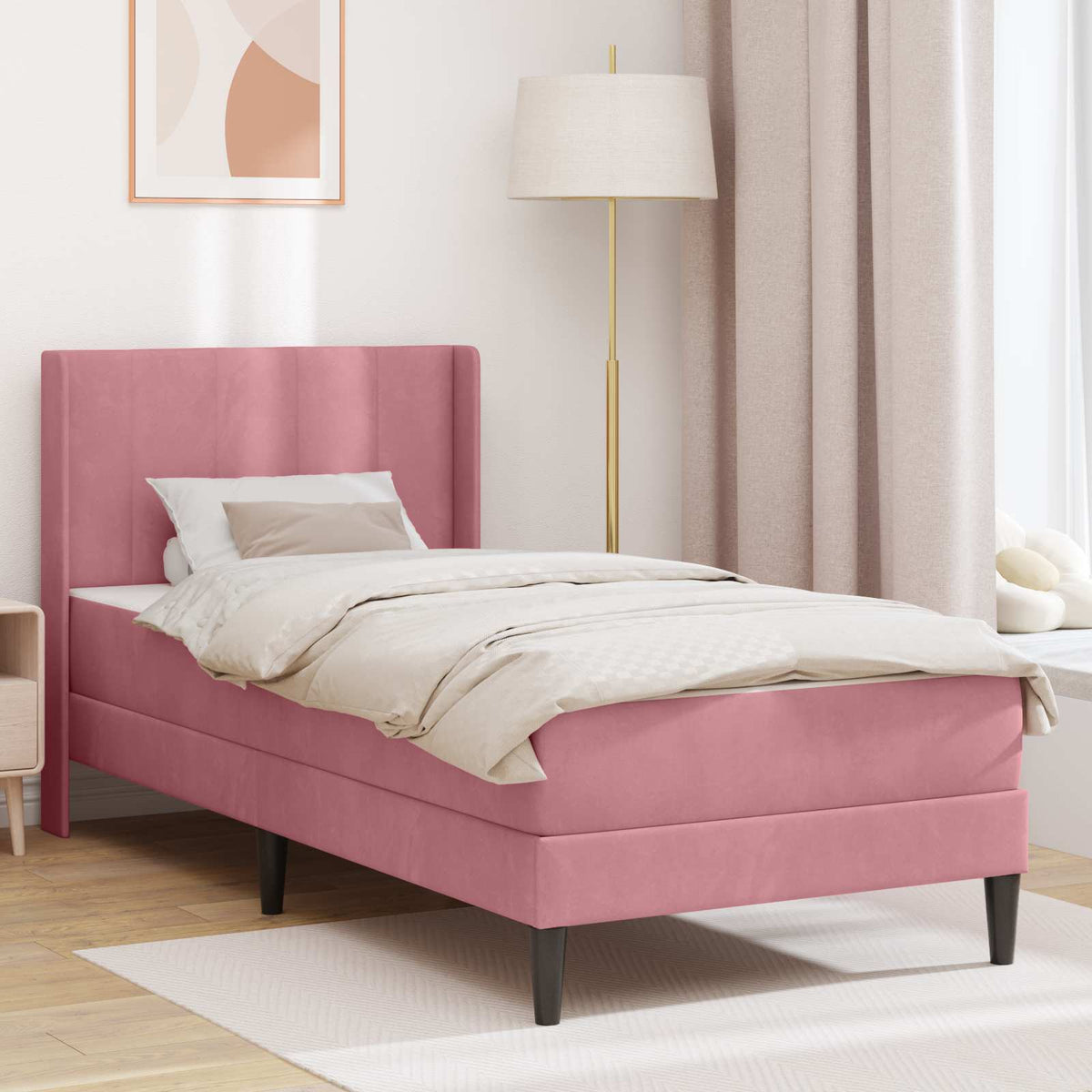 Bedframe met matras met hoofdeinde Roze 100 x 200 cm Fluweel is nu te koop bij PeponiXL, paradijselijk wonen!