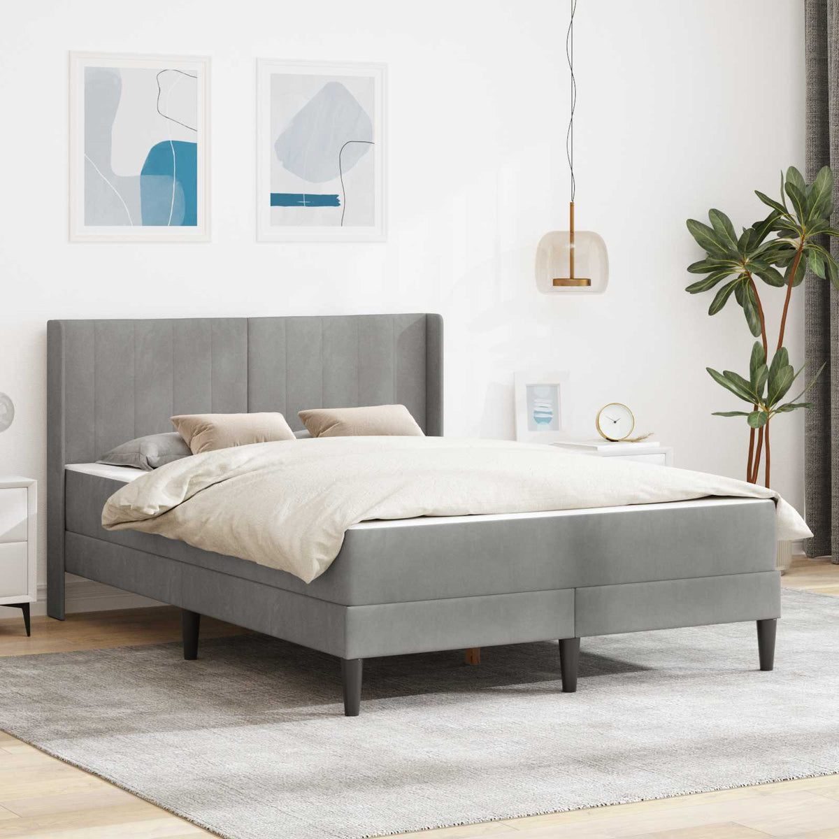 Bedframe met matras Lichtgrijs 140 x 200 cm Fluweel is nu te koop bij PeponiXL, paradijselijk wonen!