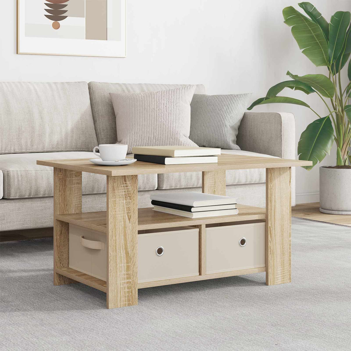 Salontafel met lade Sonoma Eiken 77 x 55 x 42 cm Bewerkt hout is nu te koop bij PeponiXL, paradijselijk wonen!