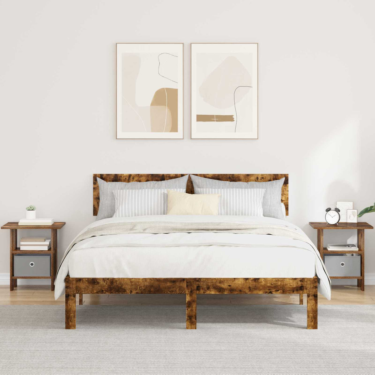 Nachtkastje 2 pcs Gerookt eiken 41 x 40 x 45 cm Bewerkt hout is nu te koop bij PeponiXL, paradijselijk wonen!